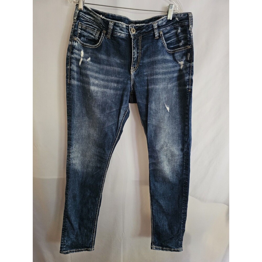 Silver Jeans Girlfriend Womens Plus Size 14 L29 Distressed Super Stretch Skinny